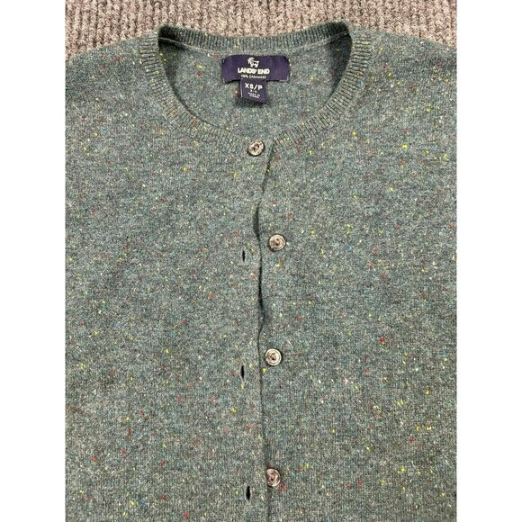 Lands End XS Green Speckled 100% Cashmere Button-Up Cardigan Sweater - Picture 3 of 11